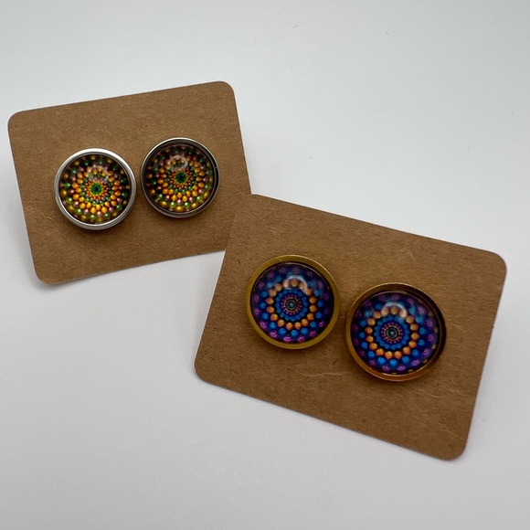 Classic Silver Round Stud Earrings - Trendy Stylish Stud Earrings Set of Two - Picture 14 of 15